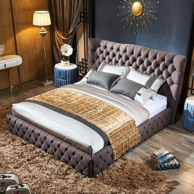Cama Chesterfield marrón dormitorio textil camas de terciopelo grandes camas de hotel