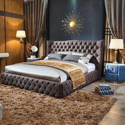 Cama Chesterfield marrón dormitorio textil camas de terciopelo grandes camas de hotel