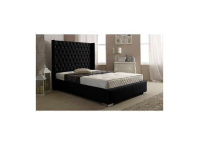 Cama de diseño Chesterfield negra para dormitorio de tela de cuero.