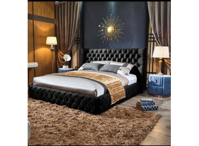 Chesterfield Cama negra Dormitorio Camas Textil Terciopelo Gran Cama Hotel