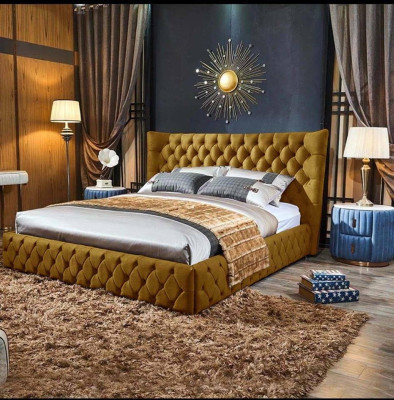 Chesterfield Cama negra Dormitorio Camas Textil Terciopelo Gran Cama Hotel