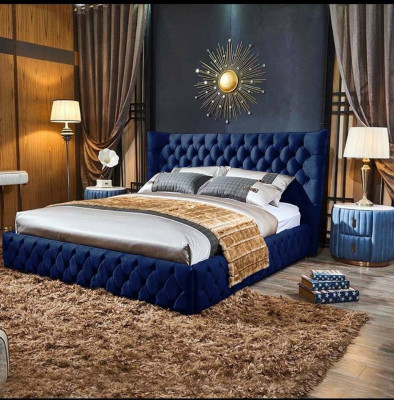 Chesterfield Cama negra Dormitorio Camas Textil Terciopelo Gran Cama Hotel