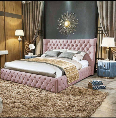Chesterfield Cama negra Dormitorio Camas Textil Terciopelo Gran Cama Hotel