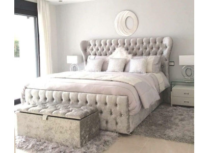 Chesterfield Cama de diseñador Dormitorio Textil Cuero Tapizado 140/160/180/200 cm