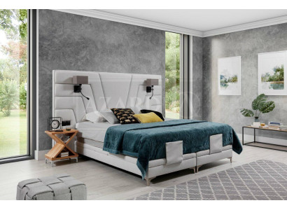 Cama camas cama de matrimonio dormitorio cuero tapizado textil hotel + lámparas
