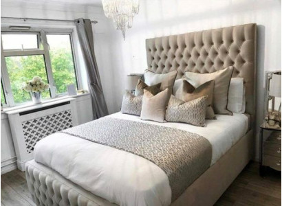 Cama Chesterfield diseño dormitorio Inglés cama 200x200cm textil tapizado