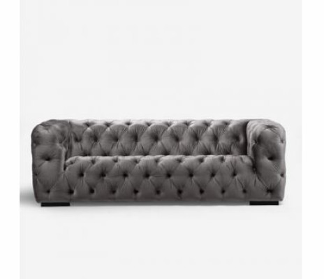 Sofá Chesterfield gris de tela tapizada, sofá de cuero conjunto de tapicería.