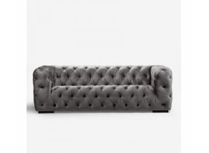 Sofá Chesterfield gris de tela tapizada, sofá de cuero conjunto de tapicería.