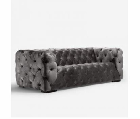 Sofá Chesterfield gris de tela tapizada, sofá de cuero conjunto de tapicería.