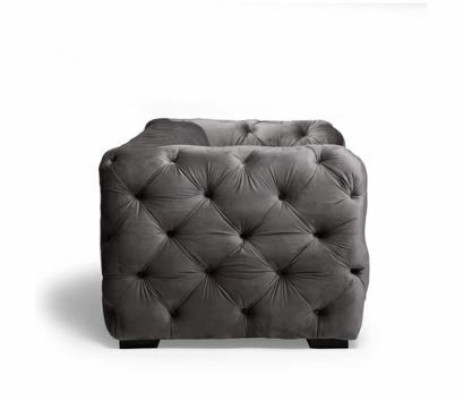Sofá Chesterfield gris de tela tapizada, sofá de cuero conjunto de tapicería.