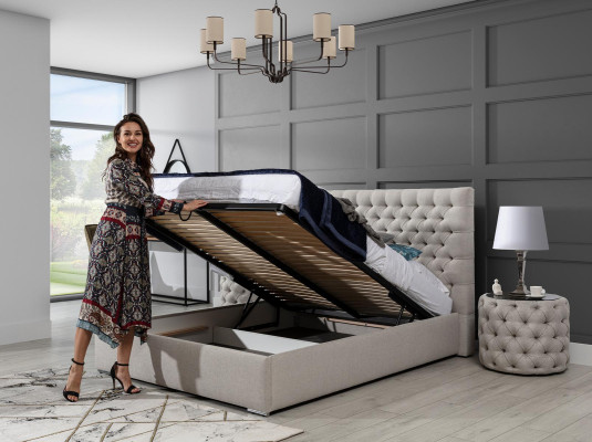 Cama moderna blanca elegante diseño de cama doble Chesterfield cama tapizada.