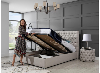 Cama moderna blanca elegante diseño de cama doble Chesterfield cama tapizada.