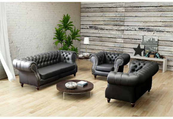 Conjunto de sofá Chesterfield de cuero Sofá Tapizado Conjunto de sofá Sofá 3+2+1 Nuevo