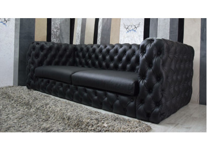 Sofá de tres plazas Chesterfield negro, diseñador de lujo.