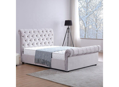 Clásica cama de tela de terciopelo doble con cabecero acolchado para hoteles de 180x200 cm.