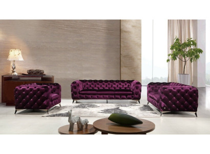 Sofá Chesterfield acolchado XXL con tapizado de tela 2+1+1 de diseñador