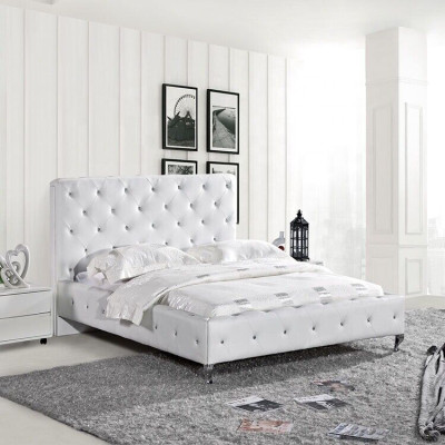 Cama de diseñador Chesterfield para dormitorio en cuero y tela tapizada de 140/160/180/200 cm.
