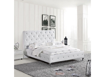 Cama de diseñador Chesterfield para dormitorio en cuero y tela tapizada de 140/160/180/200 cm.