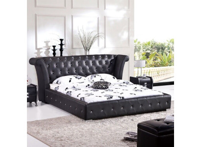 Chesterfield Gran cama XXL Cabecero camas Tapizado Hotel Terciopelo Negro Tela Orejas