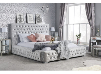 Cama Chesterfield gris con cabecero alto cama doble de diseño