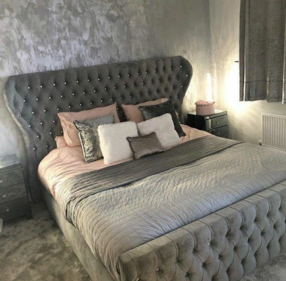 Chesterfield cama de diseñador dormitorio textil de cuero tapizado 140/160/180/200 cm