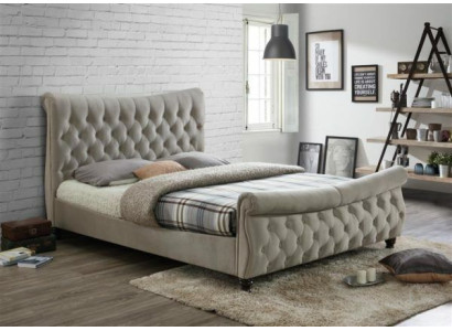 Chesterfield Textil Cama tapizada Diseño de cama beige para hotel habitación doble