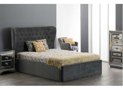 Cama de diseño Chesterfield 180x200cm en gris, camas de dormitorio de hotel de lujo tapizadas.