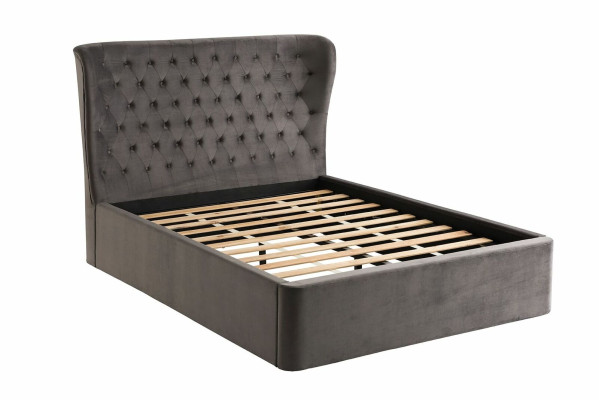 Cama de diseño Chesterfield 180x200cm en gris, camas de dormitorio de hotel de lujo tapizadas.