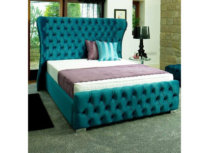 Chesterfield verde turquesa cama de diseñador para dormitorio en textil de cuero acolchado de 180x200 cm.