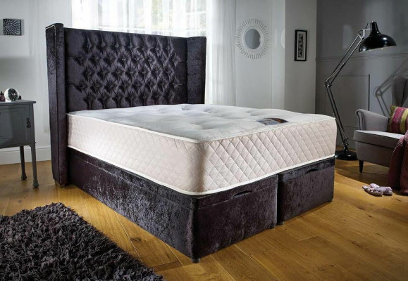 Chesterfield cama de diseño dormitorio textil cuero tapizado terciopelo 160x200 Nuevo