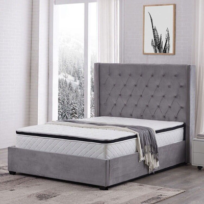 Cama Chesterfield cama tapizada de lujo, diseño de dormitorio, camas de tela de cuero nuevas