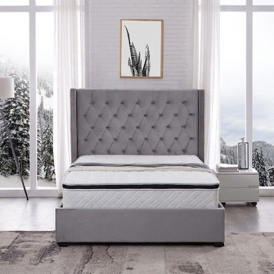 Cama Chesterfield cama tapizada de lujo, diseño de dormitorio, camas de tela de cuero nuevas