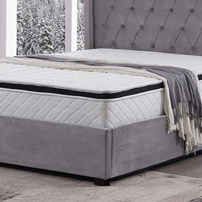 Cama Chesterfield cama tapizada de lujo, diseño de dormitorio, camas de tela de cuero nuevas