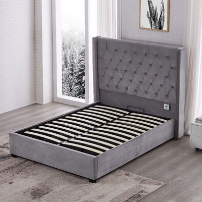 Cama Chesterfield cama tapizada de lujo, diseño de dormitorio, camas de tela de cuero nuevas