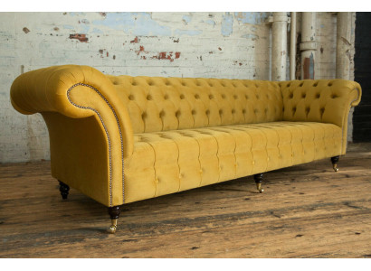 Sofá Sofá Tapizado Chesterfield Textil Sofás Diseño Lujo Sofás de tela de 4 plazas Amarillo.