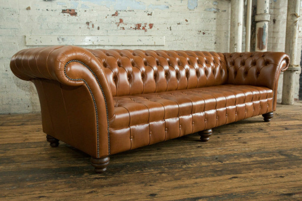 Sofá Chesterfield marrón de cuero de 4 plazas xxl Big Sofa Sofá grande Sofás Big Nueva tapicería