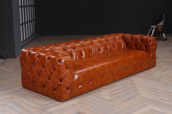 Sofá Chesterfield de tela y cuero, tapizado en tela y cuero, juego de sofás de 4 plazas.