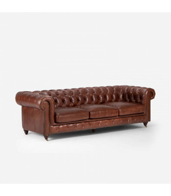 Conjunto de sofás de 3+1+1 plazas Sofá Chesterfield de lujo clásico de cuero.