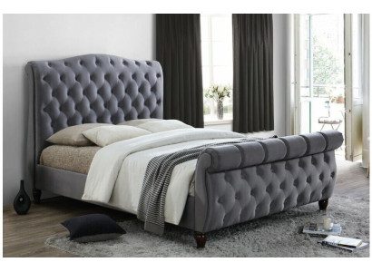 Clásica cama doble de tela de terciopelo, cama doble tapizada para hotel dormitorio 180x200.