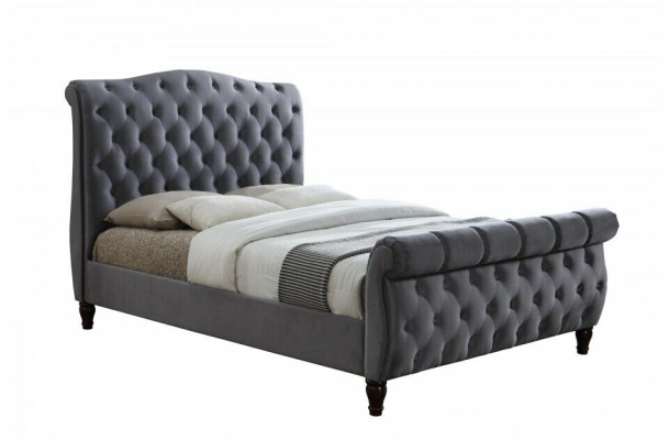 Clásica cama doble de tela de terciopelo, cama doble tapizada para hotel dormitorio 180x200.