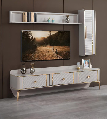 Diseño de sala de estar set 3 piezas armario de pared estante de madera soporte de TV moderno.