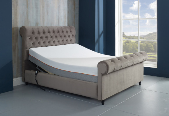 Diseñador Chesterfield Taupes Lujo Cama doble Marco tapizado