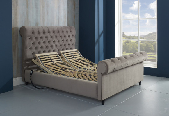 Diseñador Chesterfield Taupes Lujo Cama doble Marco tapizado
