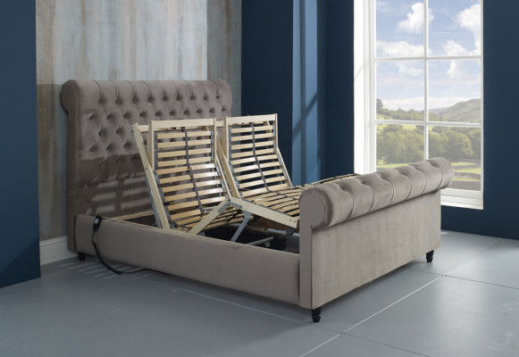Diseñador Chesterfield Taupes Lujo Cama doble Marco tapizado