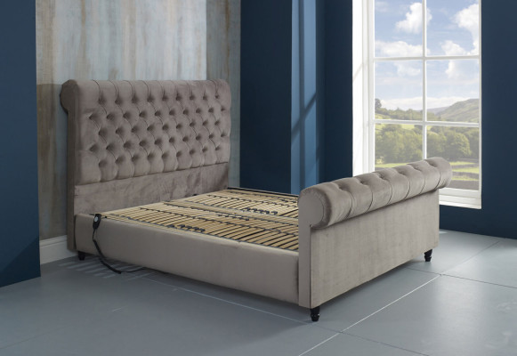 Diseñador Chesterfield Taupes Lujo Cama doble Marco tapizado