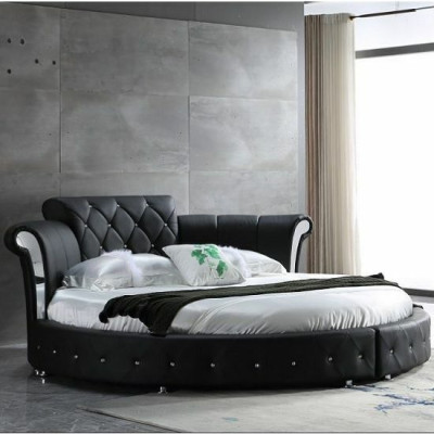 Cama redonda clásica de lujo Chesterfield de diseño acolchado redondo en cuero de terciopelo.