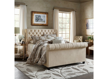 Gran cama doble de lujo Chesterfield tapizada en muebles de dormitorio