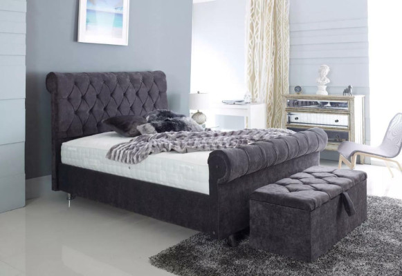Chesterfield Design Cama de terciopelo de lujo Textil Camas Dormitorio Doble