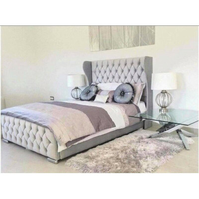 Diseño de cama Chesterfield en tela de terciopelo tapizada en cuero camas de hotel nuevos para dormitorios.