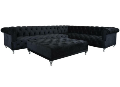 Sofá esquinero Chesterfield diseño con cojines conjunto de esquina + taburete sofá esquinero.